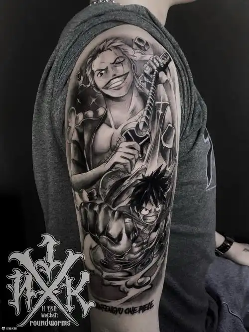大臂 海贼王 路飞 索隆_纹身图案手稿图片_analfissure的纹身作品集