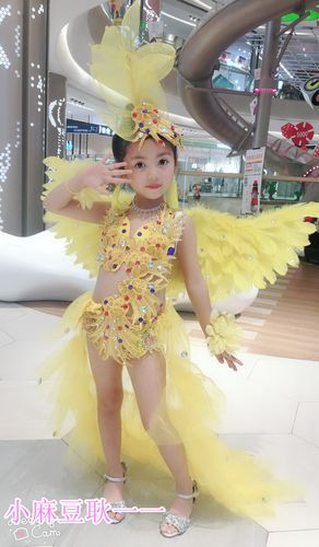 新款儿童台走泳装女童模特舞台表演服装羽毛泳衣裤