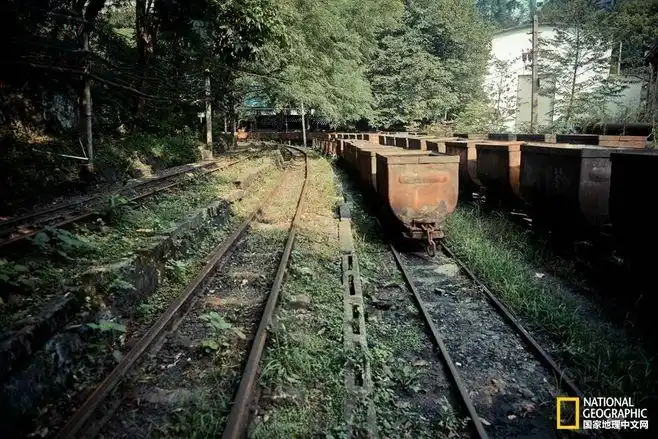 废弃的铁轨和煤斗车