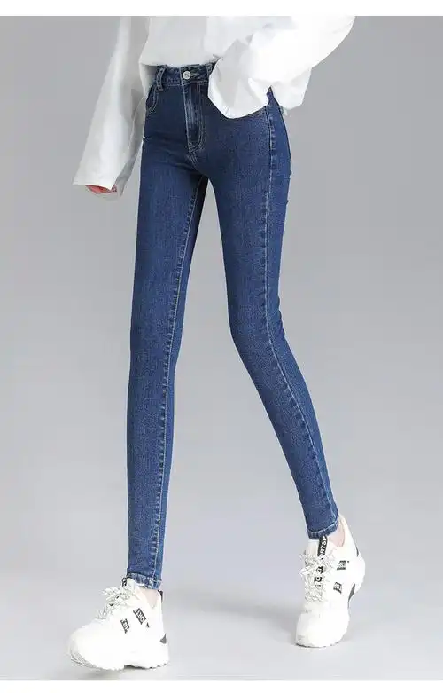 【2020秋季女裤新款】蓝色牛仔裤女高腰小脚直筒舒适透气休闲韩版 hn