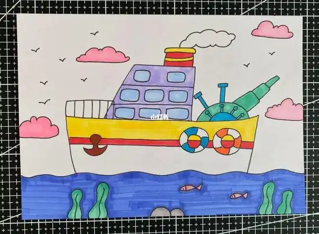 彩色简笔画轮船