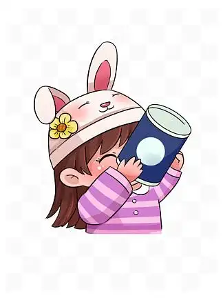 喝饮料戴动物头套的可爱小朋友元素