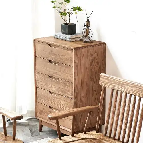 五斗橱卧室主卧用床尾柜木质原木白蜡木实木风经济型多斗柜五抽屉多