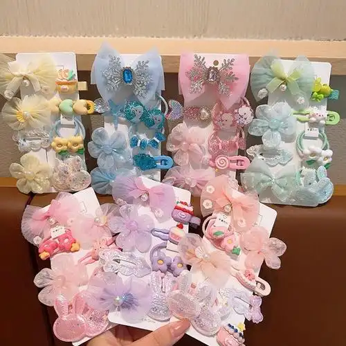 新款儿童甜美蝴蝶结发饰小女孩花朵发圈可爱卡通公主发夹边夹套装