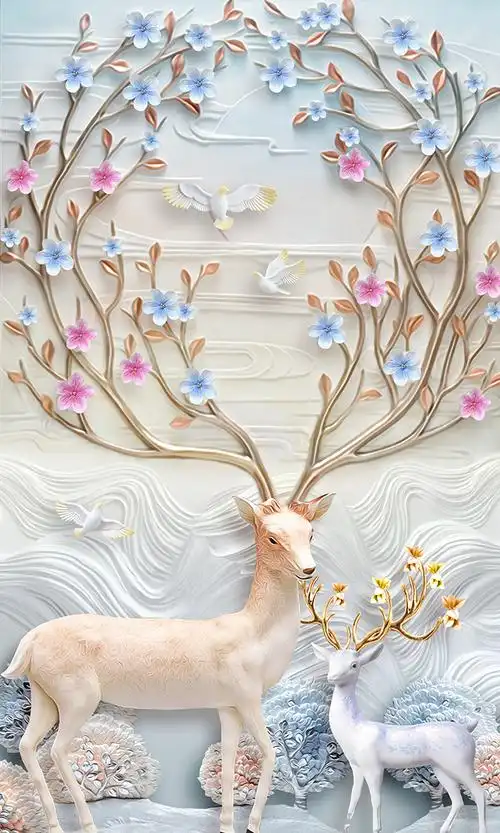 欧式麋鹿玄关背景墙壁画