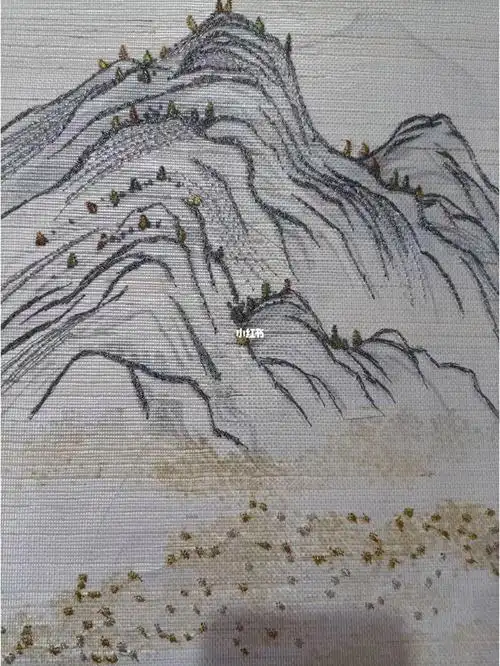 刺绣山水背景墙布