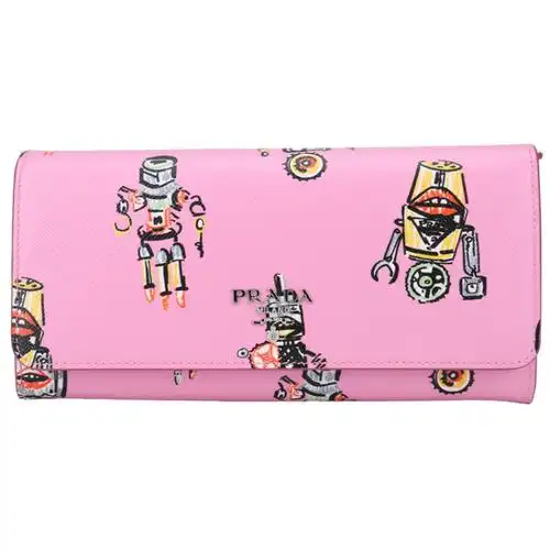 prada 普拉达 女士粉色牛皮机器人印花长款钱包 1mh132 2eel f0028