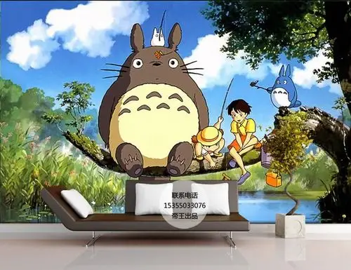 3d立体卡通龙猫宫崎骏动漫墙纸壁画儿童房男孩卧室壁纸背景墙墙布