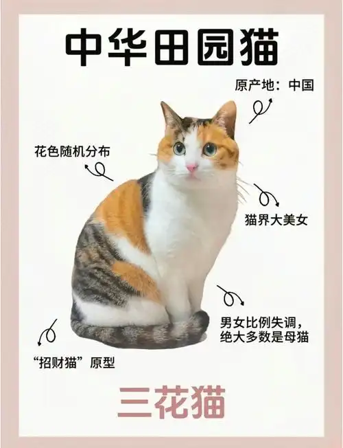 中华田园三花猫
三花猫一般是指毛色由黑,白,黄三种颜色组成的猫.