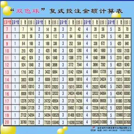 时代枫 福彩双色球游戏板复式投注表奖金分配表