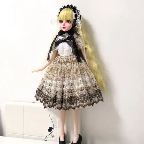 60厘米叶罗丽娃娃换装裙子 3分bjd娃娃换装衣服 公主蕾丝裙 黑粉刺绣