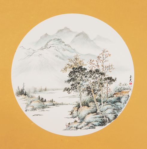 禅意山水画手绘国画斗方卡纸字画客厅装饰画石玉夫国画
