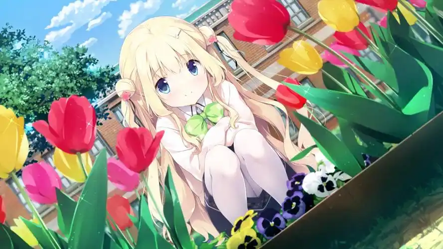 天空云鲜花小女孩动漫图片