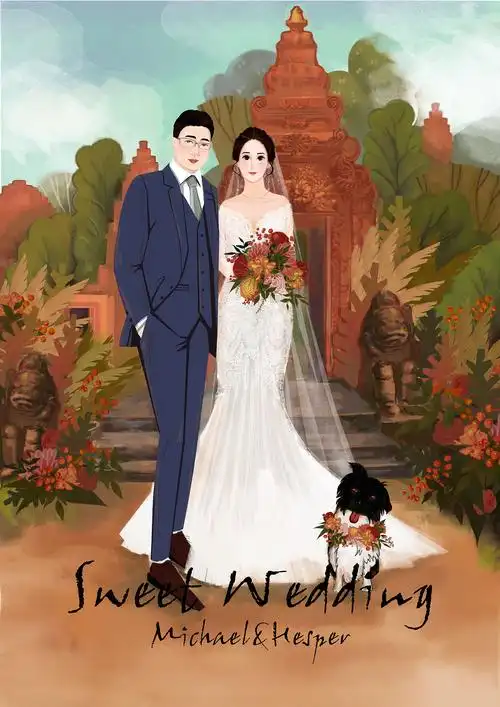 婚礼插画:可爱的祝福