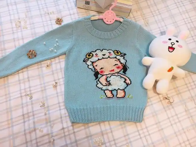 萌芽 羊宝宝十字绣图儿童棒针套头毛衣