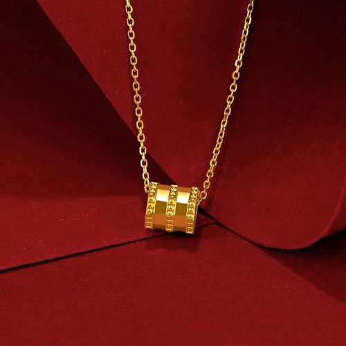 黄金吊坠999足金小蛮腰项链24k黄金转运珠3d硬金锁骨链女纯金套链