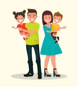 幸福的家庭父亲母亲儿子和女儿图片