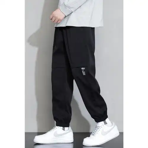 南极人卫裤男士夏季薄款潮牌工装束脚运动裤九分黑色休闲长裤子男