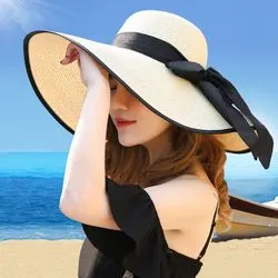 韩版草帽海边出游沙滩帽子百搭大帽檐遮阳帽女夏防晒太阳帽凉帽潮