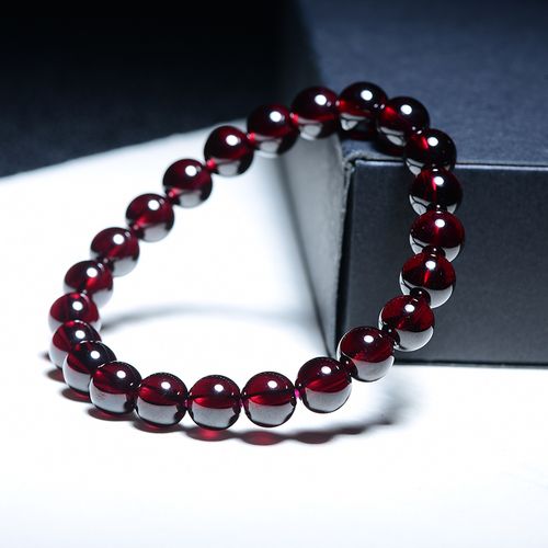 甄祥 天然水晶酒红石榴石手链单圈多圈男女款女人石本命年生日礼物
