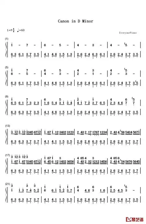 canon in d minor钢琴简谱-数字双手-johann pachelbel1