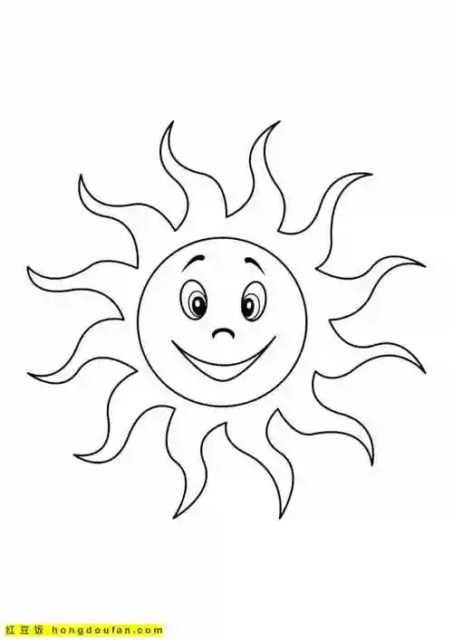10张太阳男孩游泳云朵夏天卡通儿童涂色简笔画-红豆饭小学生简笔画