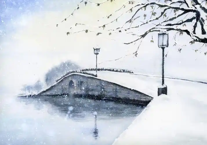 水彩断桥残雪高清原图下载,水彩断桥残雪,高清图片,壁纸,绘画艺术