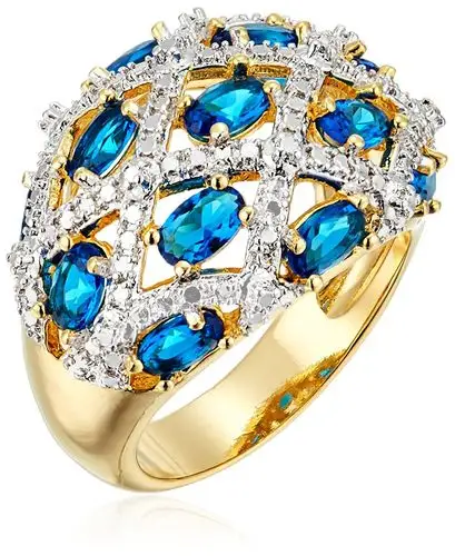 18 k 黄金 over fine 银青铜宝石蓝色玻璃复古灵感艺术装饰鸡尾*戒指