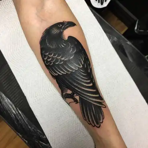 小臂黑灰乌鸦纹身图案