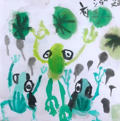 今天第一次用毛笔画画,可爱的小青蛙呱呱呱