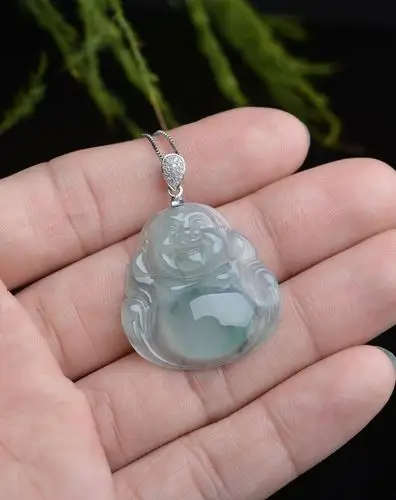 亿珍阁 18k伴钻金扣a货冰种翡翠佛公吊坠