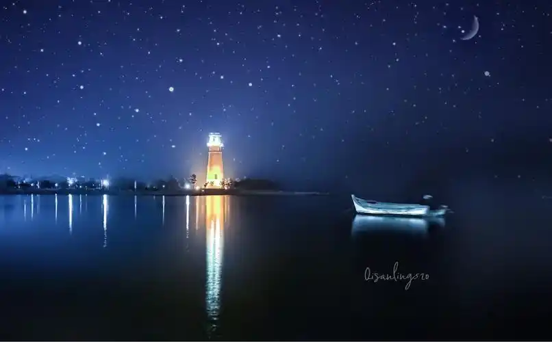 《灯塔》_风景_poco摄影,星星,灯塔,夜晚,月亮