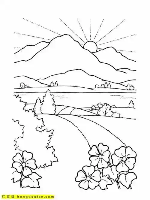 11张超级难的风景画涂色图片免费下载 | 红豆饭小学生简笔画大全