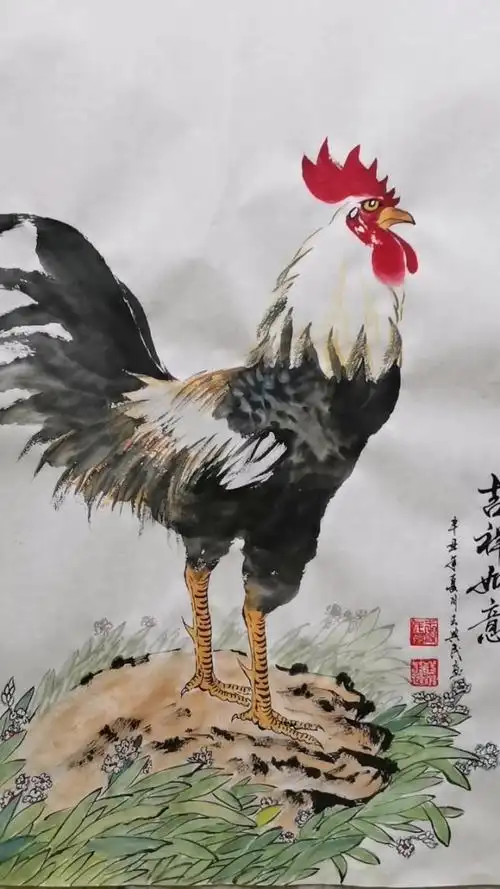 公鸡这样画太美了,有墨味,国画公鸡就要画水墨写意的!