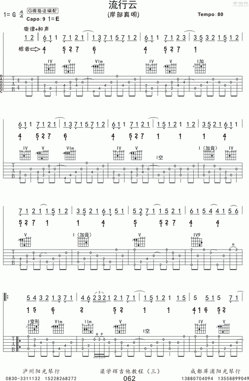 流れ行く云(流行的云)吉他谱(图片谱,指弹,g调)_岸部真明(岸部眞明