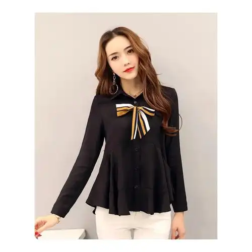 女士洋气小衫时尚遮肚子雪纺春秋季女装长袖2018新款仙上衣