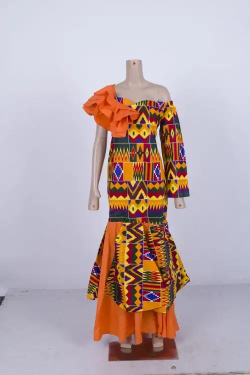 跨境非洲女装连衣裙单肩性感婚纱派对礼服传统非洲服装