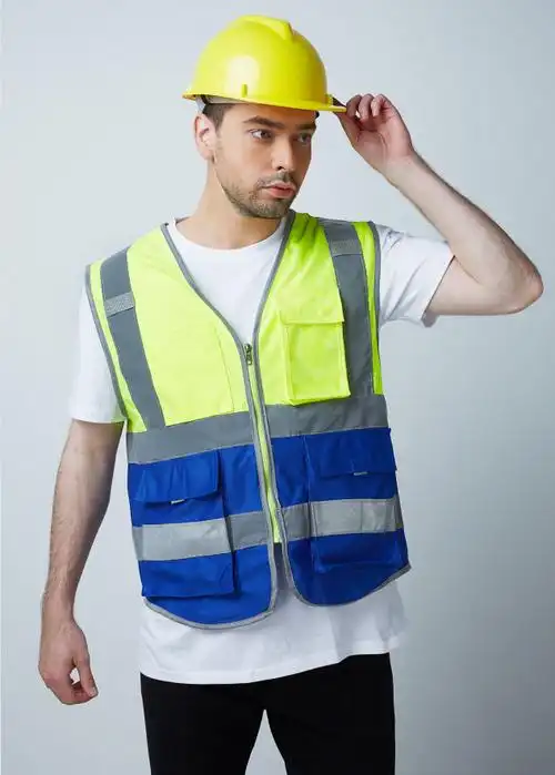 工作服德反光马甲中国建筑背心透气网布双色拼接反光衣领导款工地服装