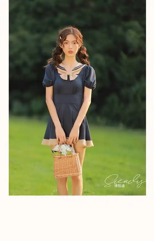 洛丽塔泳衣洛丽塔少女jk泳装水手服学院风复古显瘦遮肚温泉保守游泳衣