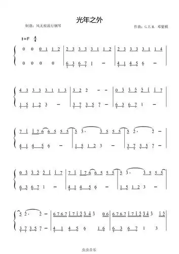 光年之外-邓紫棋〖数字简谱〗,光年之外-邓紫棋〖数字简谱〗钢琴谱