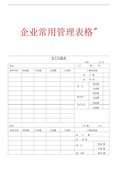 新版生产月报表