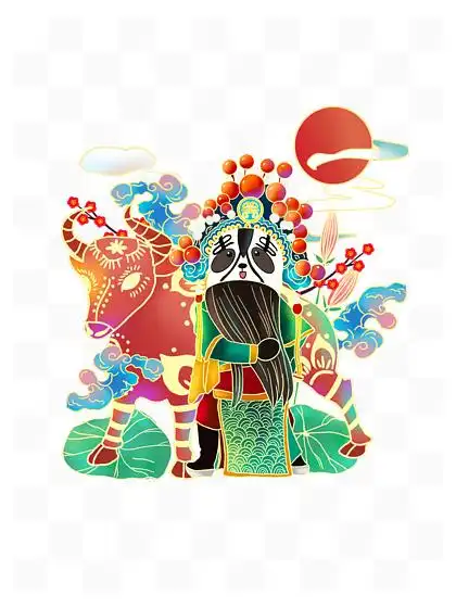 3012国潮中国风矢量小清新卡通京剧戏曲净角3071国潮可爱京剧牛元素