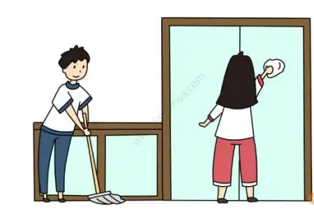 劳动节简笔画 打扫卫生的父母