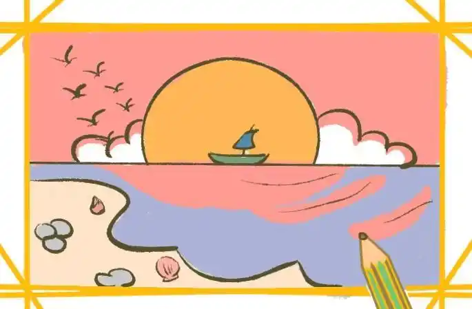 春天黄昏简笔画简笔画画黄昏彩铅画黄昏简笔画夕阳西下日落风景简笔画