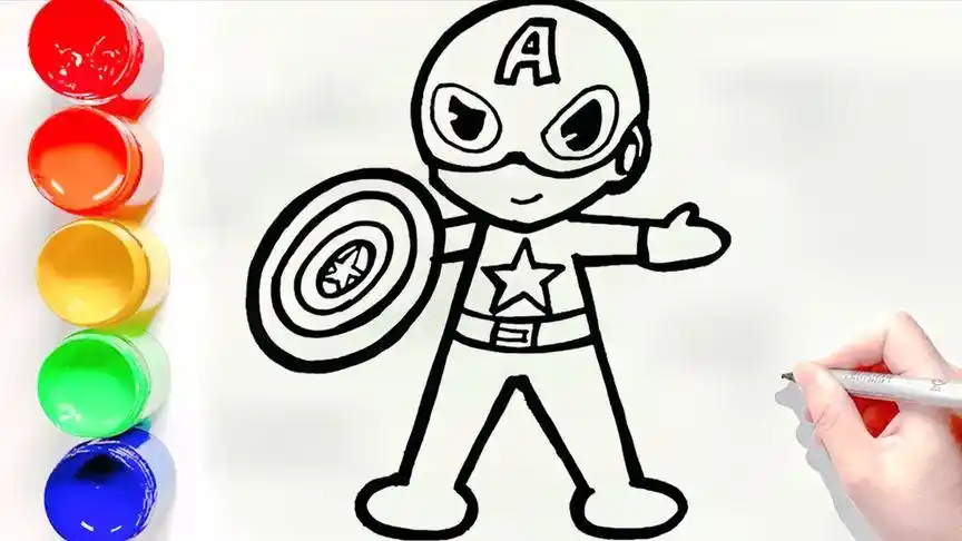 如何画卡通的美国队长,教孩子学画画涂色