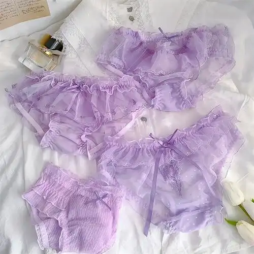 紫色内裤女蕾丝性感梦幻神秘少女纯棉三角裤纯色网纱可爱低腰底裤