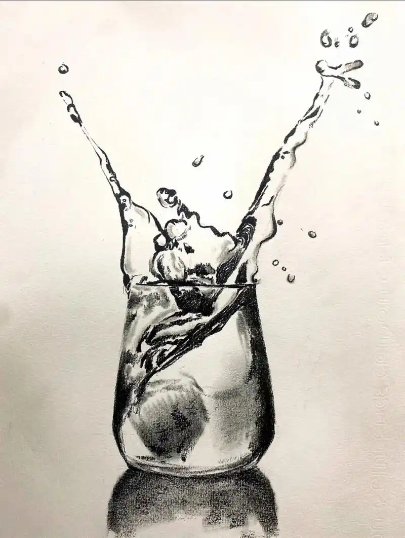 精微素描教程玻璃杯水花四溅透明质感刻画.#创作灵感 #小yu - 抖音