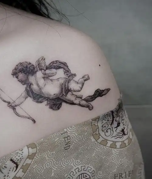 丘比特_纹身图案手稿图片_张文欢的纹身作品集