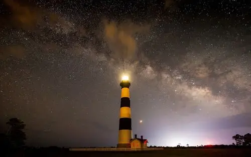 满天星斗天空灯塔夜晚
