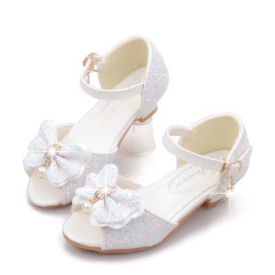 女童高跟鞋韩版公主凉鞋儿童白色表演皮鞋g小女孩水晶鞋冰雪奇缘